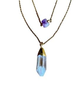 Genuine Clear Quartz and Amethyst Necklace